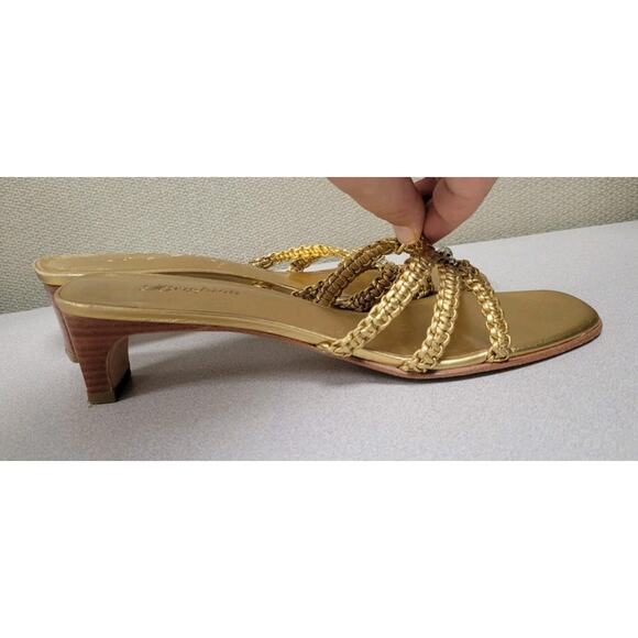BRIGHTON Karen Gold Woven Leather Sandals Sz 8M Made in Brazil Bench Made - Picture 7 of 9